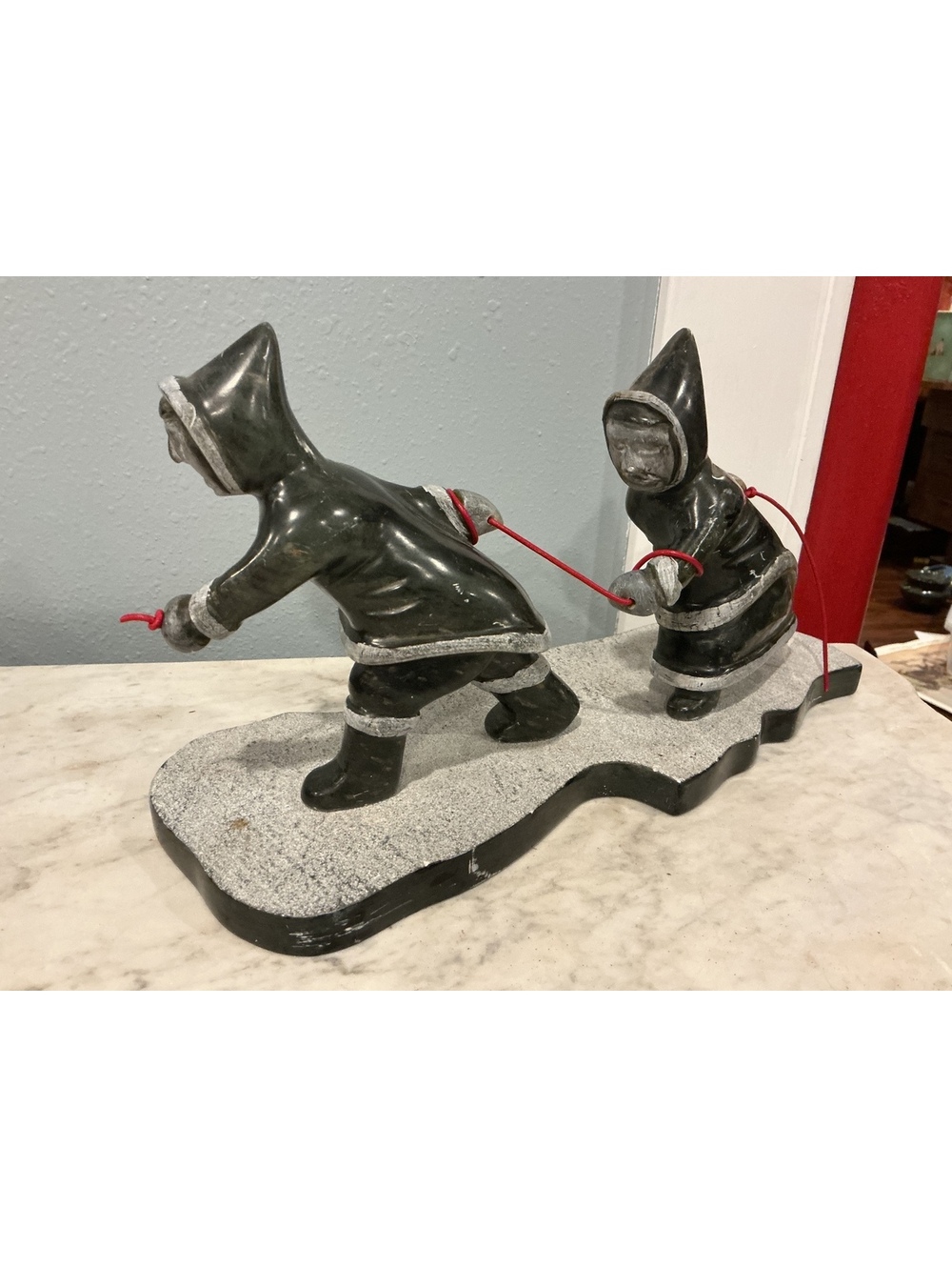 Vintage Mark Parkinson Soapstone Carving Inuit Style Hunters 13" Signed